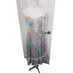 Vintage Floral Sundress with Lace Large (80s)